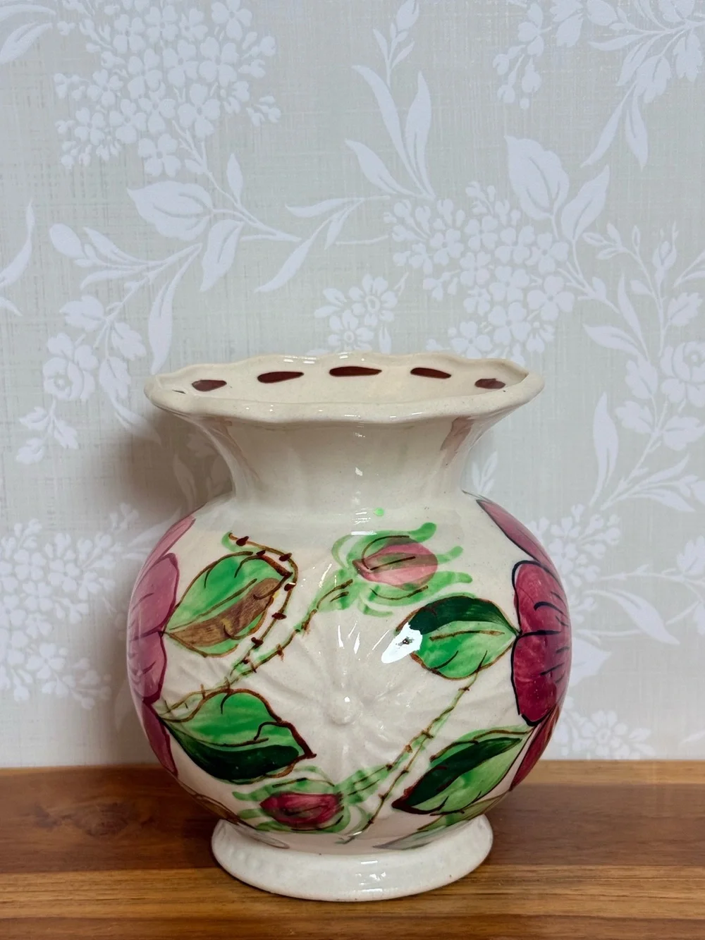 Vintage Hand-Painted Floral Ceramic Vase Blue Ridge Southern Pottery
